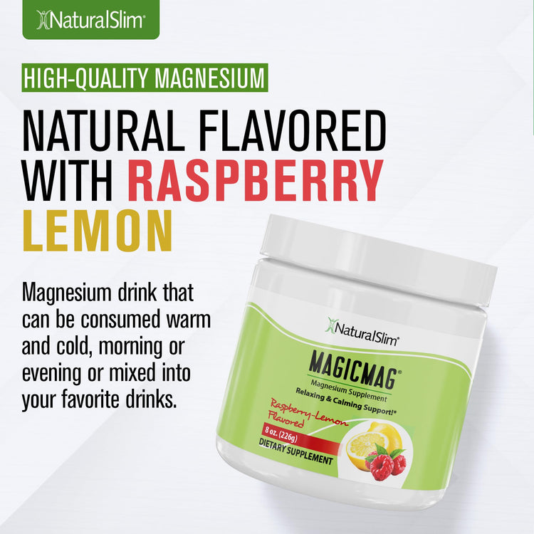 NaturalSlim MagicMag Pure Magnesium Citrate Powder – Raspberry Lemon Drink Mix, 8 oz (2 Pack)
