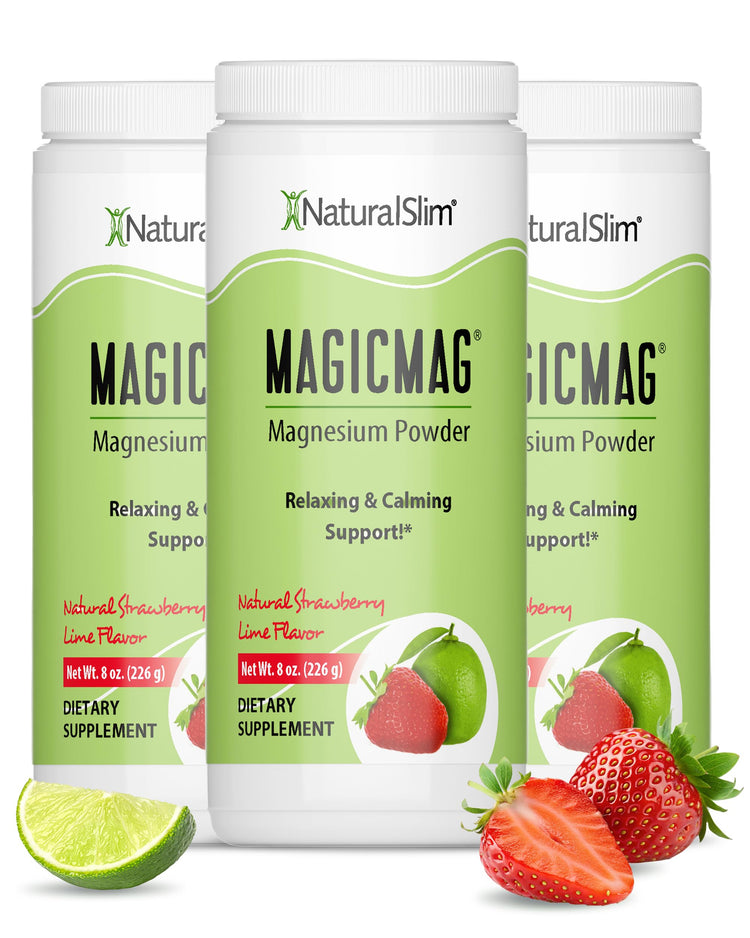 NaturalSlim MagicMag Magnesium Citrate Powder – Strawberry Lime Flavor, 8oz Drink Mix (3 Pack)