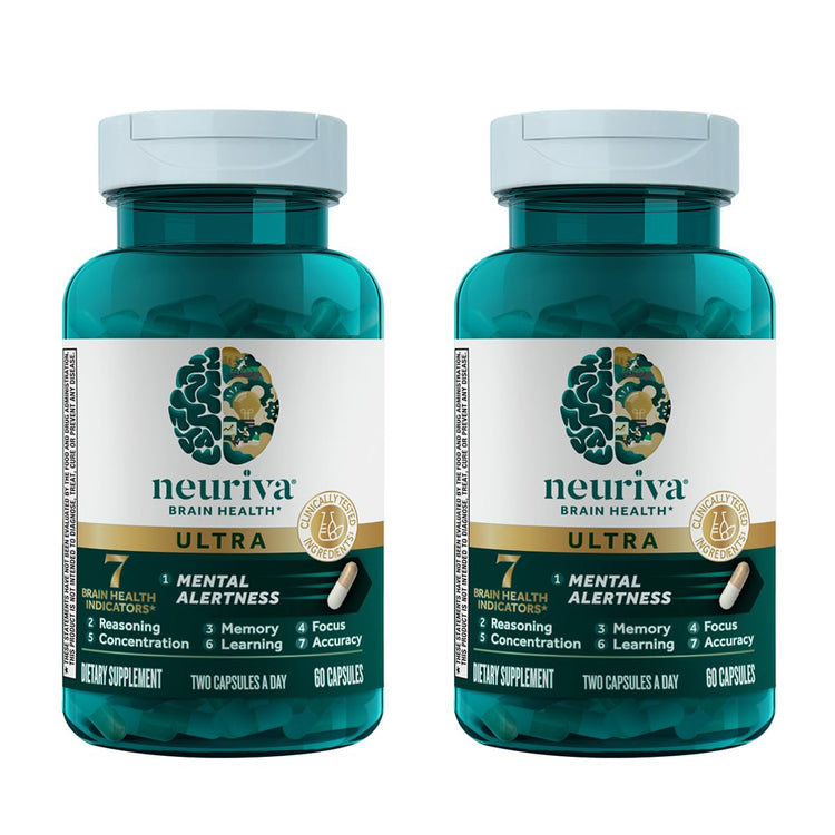 NEURIVA Ultra Brain Supplement for Focus, Memory & Alertness — 2-Pack, 60 Capsules