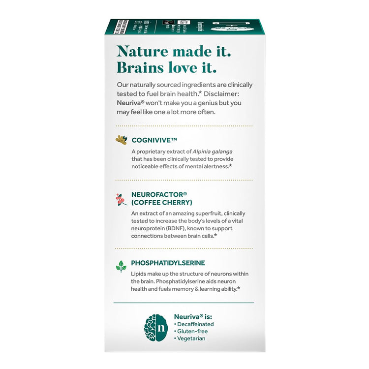 NEURIVA Ultra Brain Supplement for Focus, Memory & Alertness — 2-Pack, 60 Capsules
