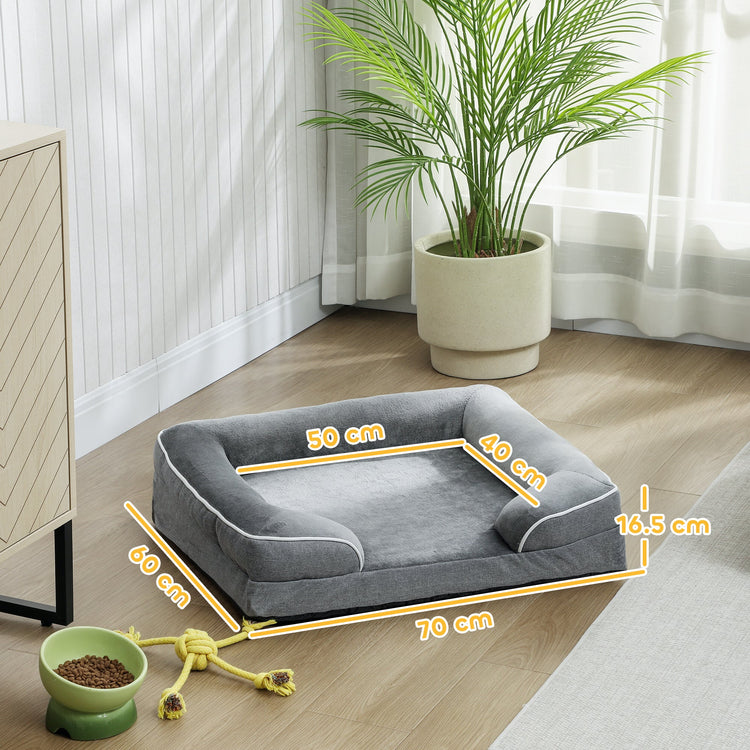 PawHut Dog Sofa Bed, Washable Pet Bed with Removable Cover and Non-Slip Bottom for Cats and Small Dogs, Grey