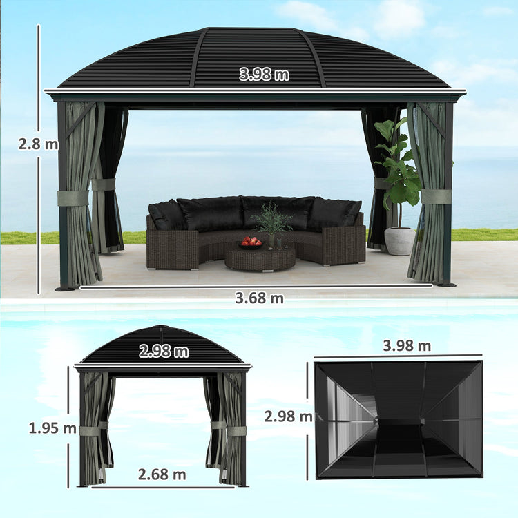 Outsunny 3 x 4m Hardtop Gazebo Aluminium Garden Pavilion Dark Grey