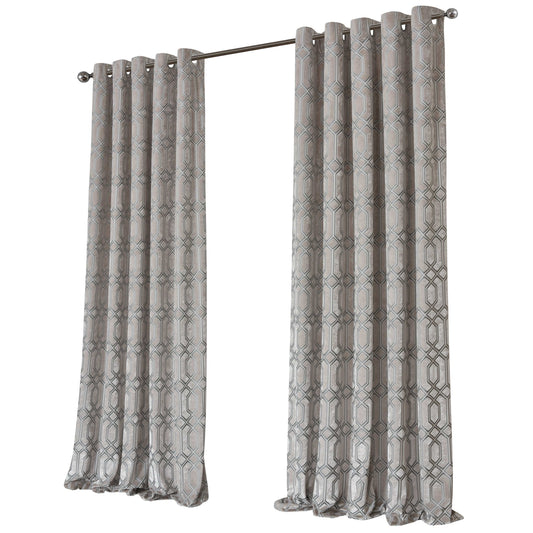 OLIVIA ROCCO Geo Velvet Eyelet Curtains Champagne Thermal Insulated Soundproof