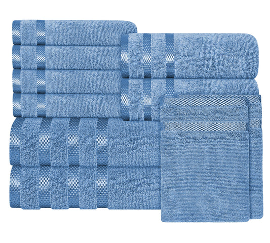 OLIVIA ROCCO Belmont Viscose Stripe Blue Towels 100% Cotton Super Absorbent