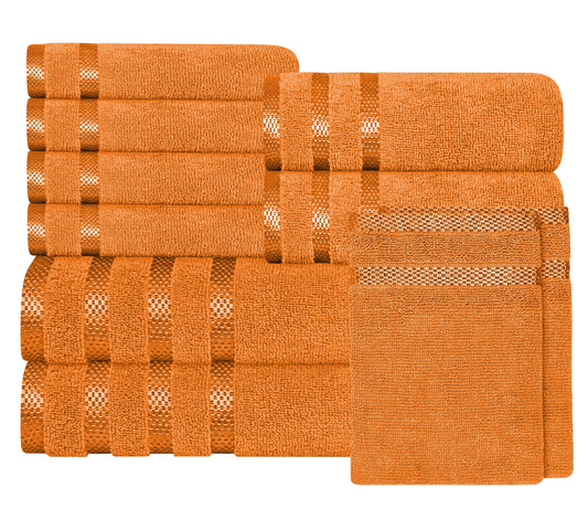 OLIVIA ROCCO Belmont Viscose Stripe Orange Towels 100% Cotton Bath Towels