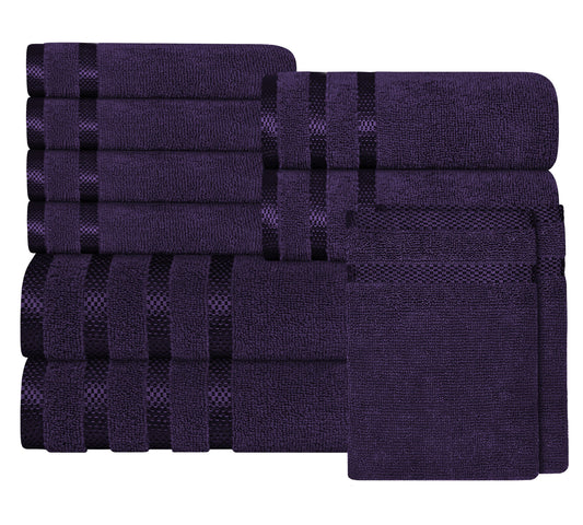 OLIVIA ROCCO Belmont Viscose Stripe Purple Towels 100% Cotton Bath Towels