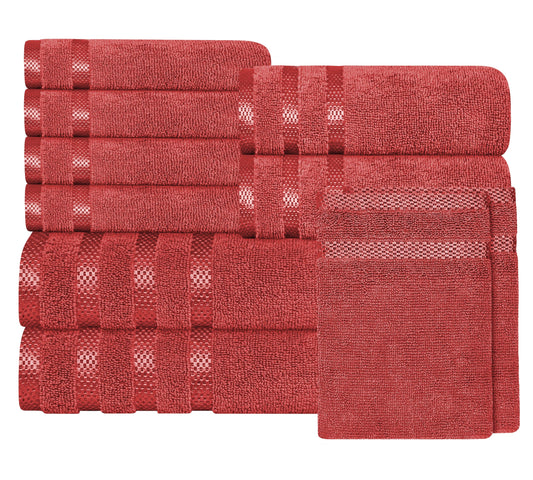 OLIVIA ROCCO Belmont Viscose Stripe Red Towels 100% Cotton Super Absorbent