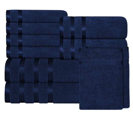 OLIVIA ROCCO Belmont Viscose Stripe Royal Blue Towels 100% Cotton 10 Piece