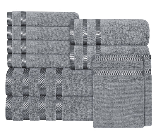 OLIVIA ROCCO Belmont Viscose Stripe Silver Towels 100% Cotton Super Absorbent