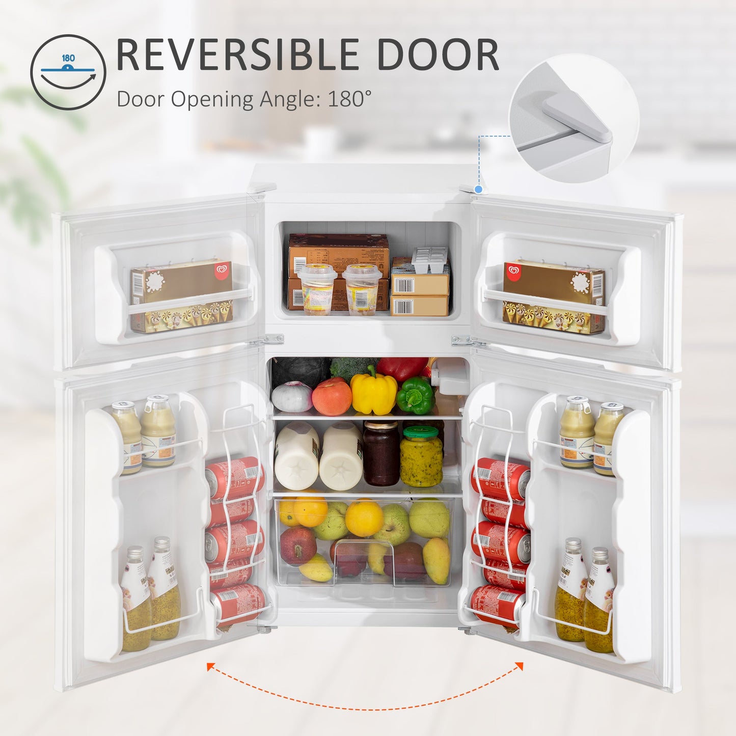 HOMCOM 88L Under Counter Fridge Freezer, Small Refrigerator with 5-Setting, 3 Star Freezer Rating, White