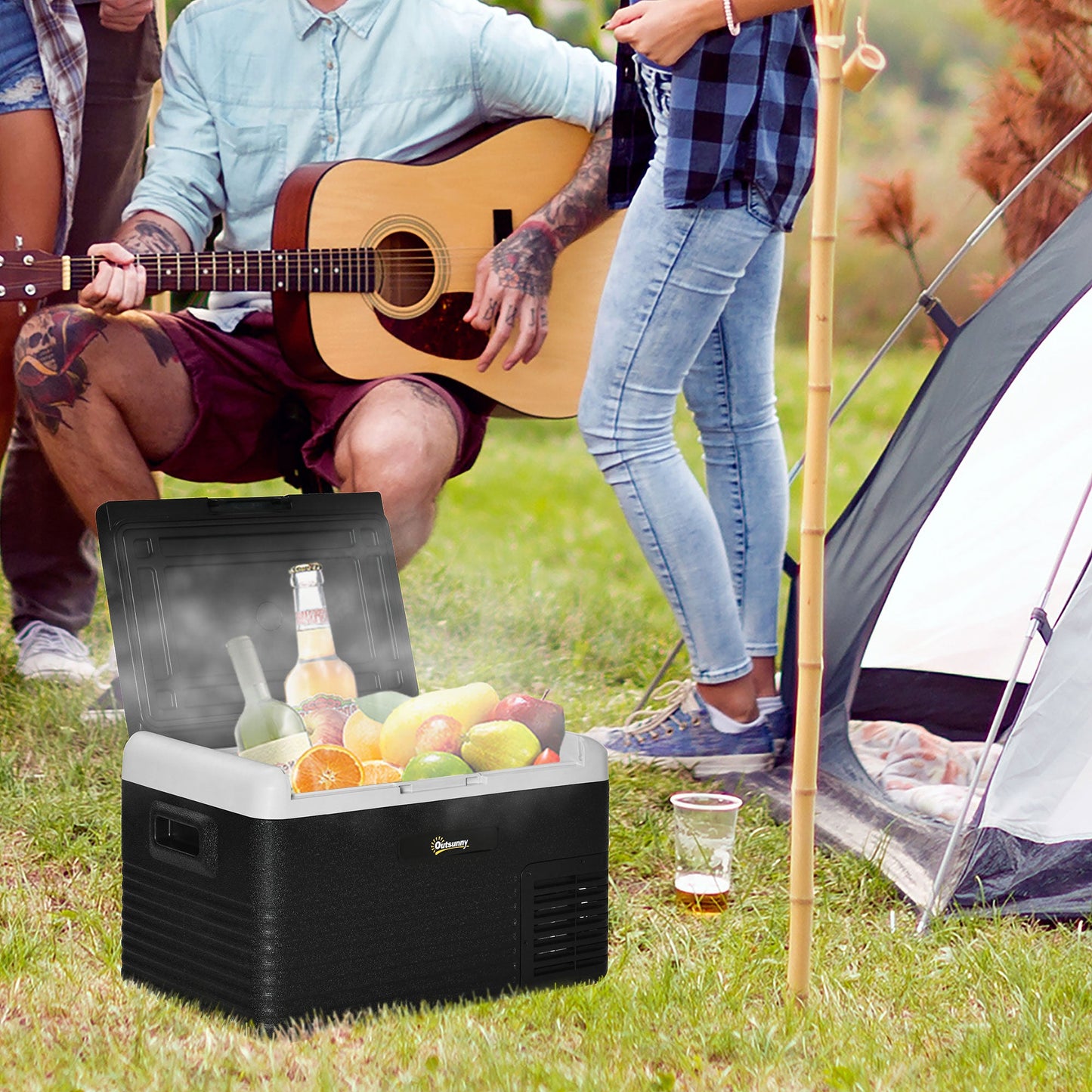 Outsunny 30L Car Refrigerator, Portable Compressor Car Fridge Freezer, Electric Cooler Box with 12/24V DC and 110-240V AC for Camping, Driving, Picnic, Down to -20\'e2\'84\'83