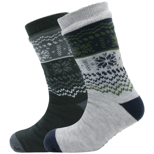 Sock Stack Men's Chunky Knit Slipper Socks With Grips Pack Of 2 Thick Warm Non Slip