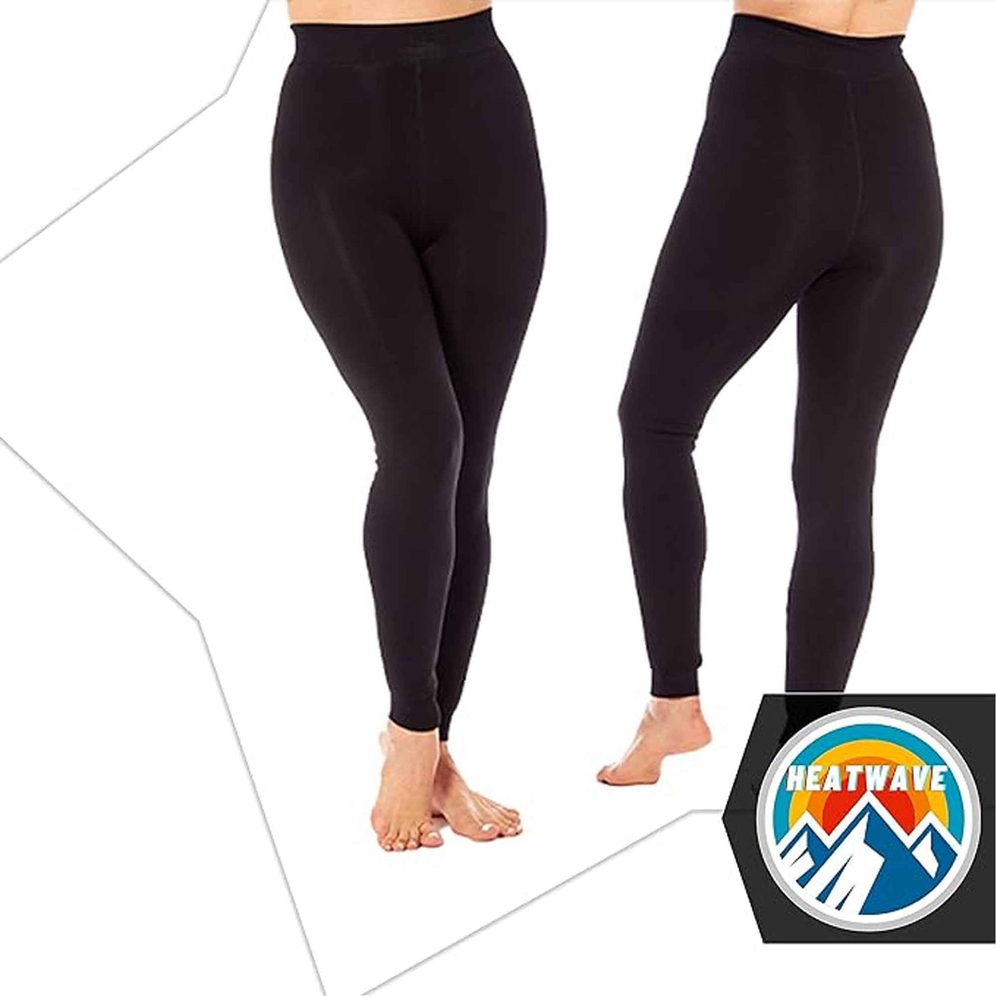 Heatwave Thermalwear Pack Of 2 Womens Ultra Thermal Brushed Black Leggings 140 Denier