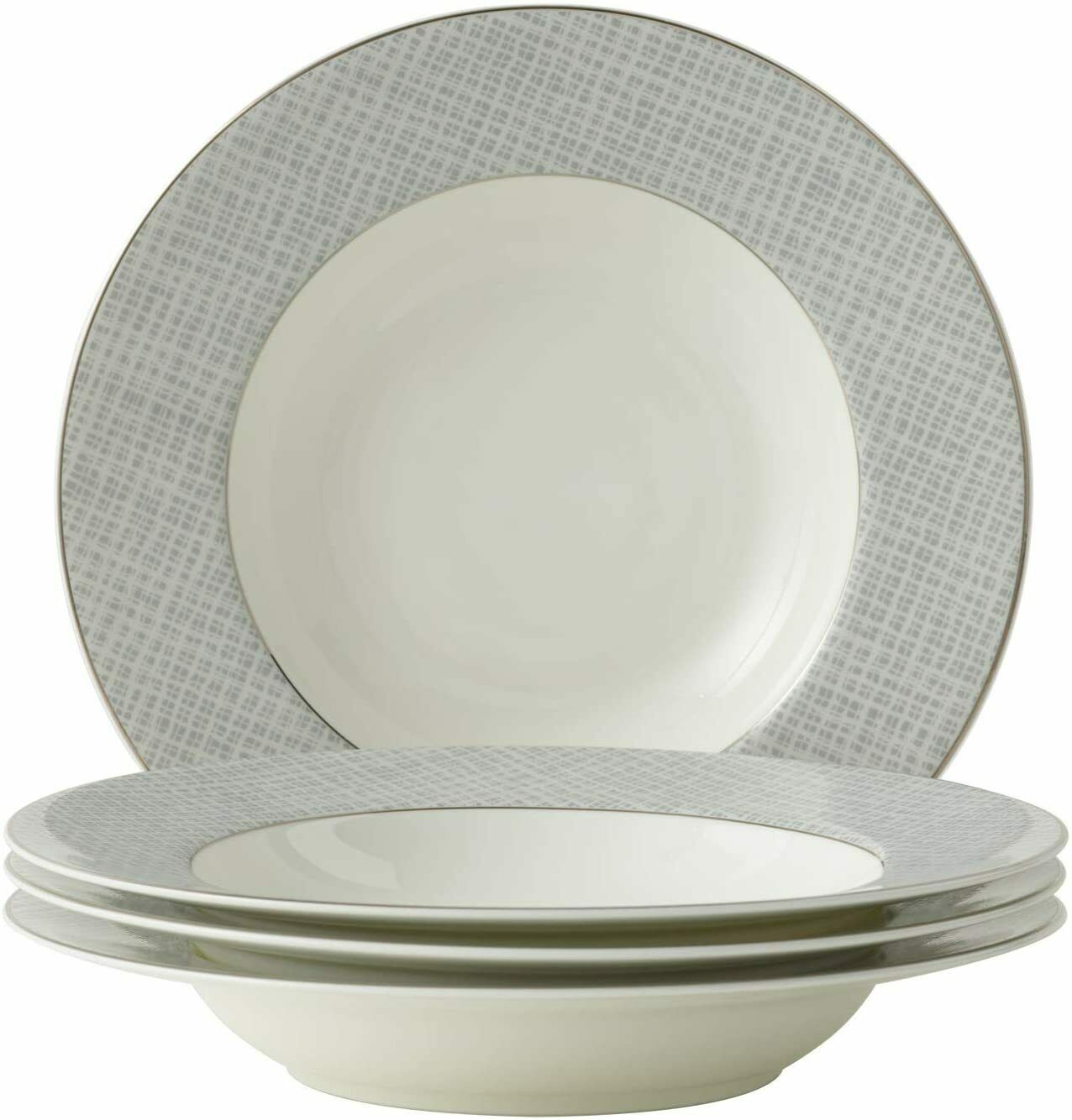 Soup Bowl Pasta Plates Set of 4 Classic Pattern with Silvering Banding