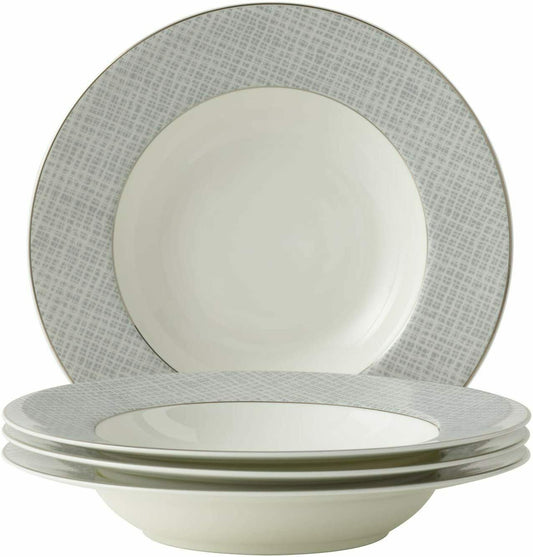 Soup Bowl Pasta Plates Set of 4 Classic Pattern with Silvering Banding