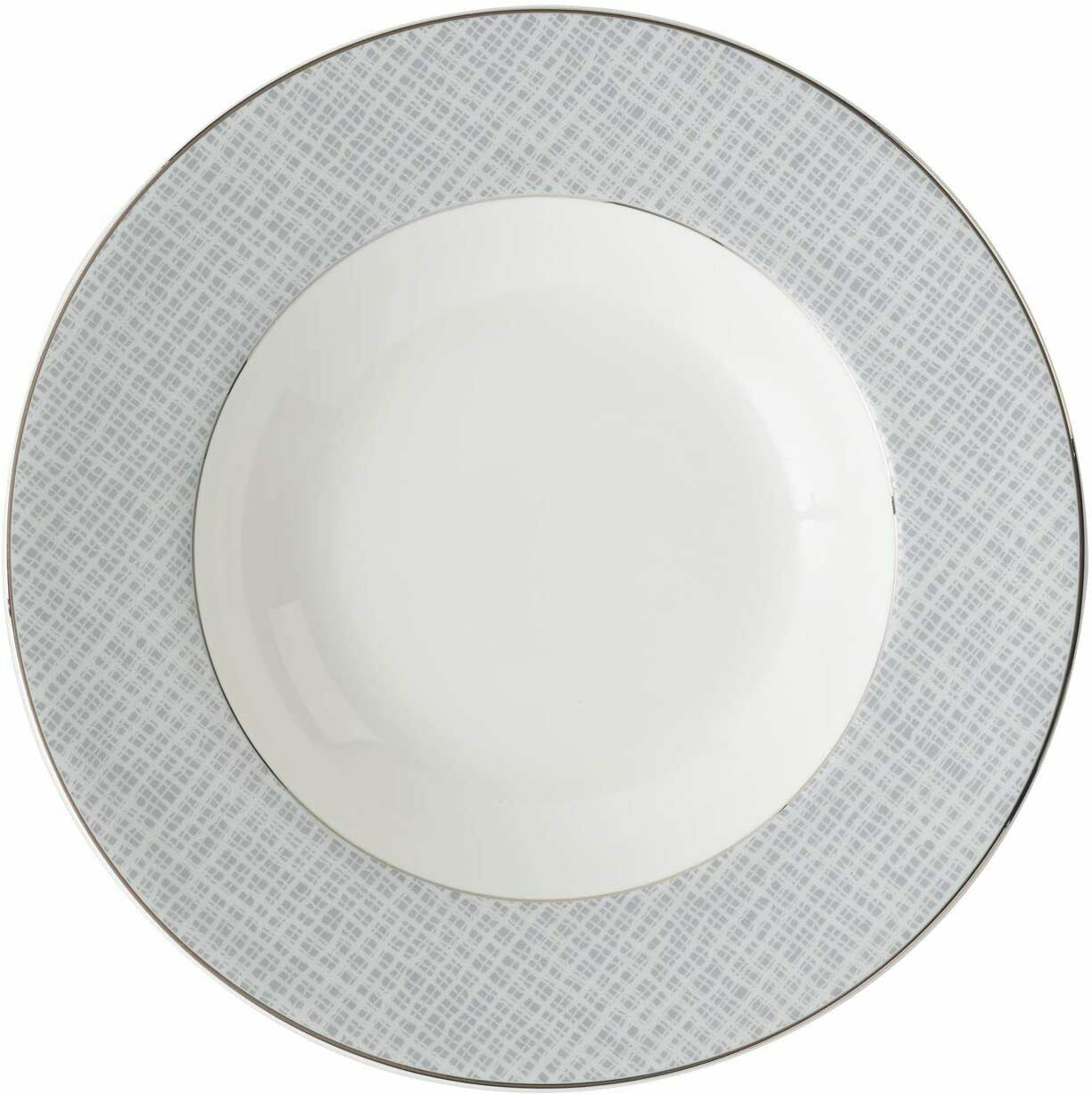 Soup Bowl Pasta Plates Set of 4 Classic Pattern with Silvering Banding