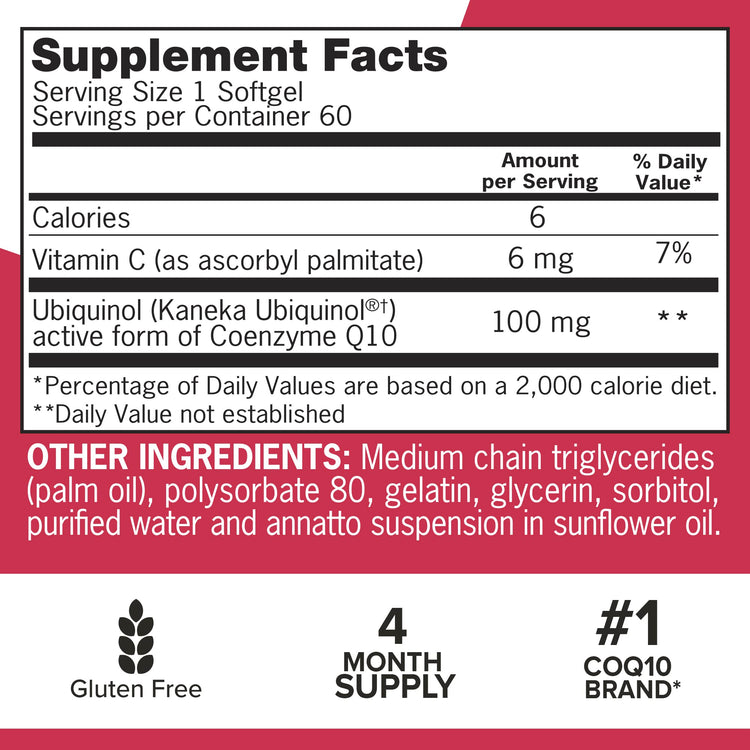Qunol Mega Ubiquinol CoQ10 100mg – Superior Absorption, Water & Fat-Soluble CoQ10 | 60 Softgels (Pack of 2)