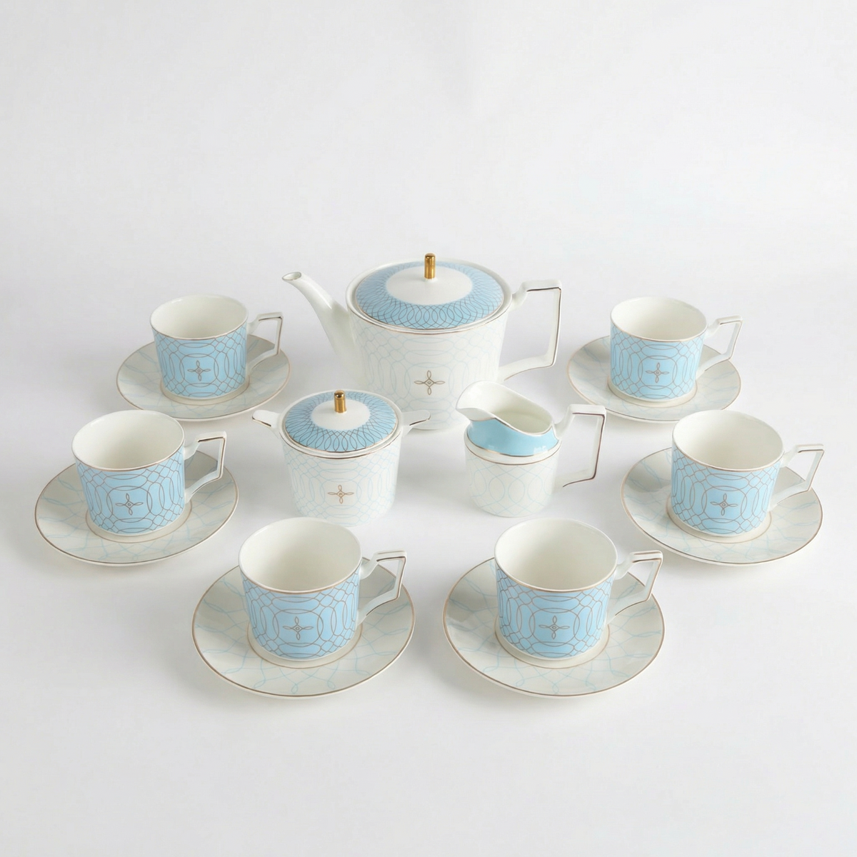 Bone China Tea Set for 6 | Luxury Blue Tea Set with Gold Detail