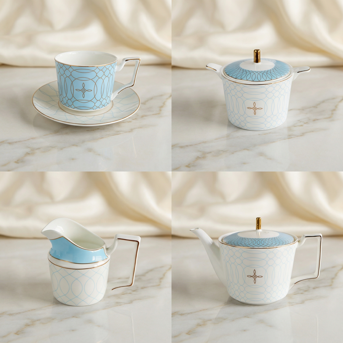 Bone China Tea Set for 6 | Luxury Blue Tea Set with Gold Detail