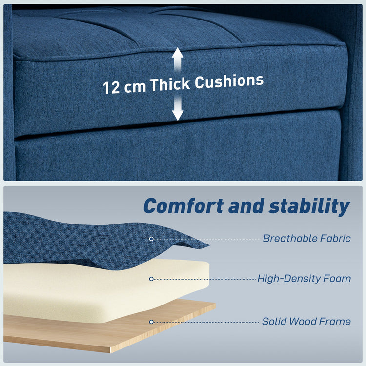 HOMCOM 3-in-1 Single Sofa Bed, Convertible Sleeper Chair Bed with 3-level Adjustable Back - Dark Blue