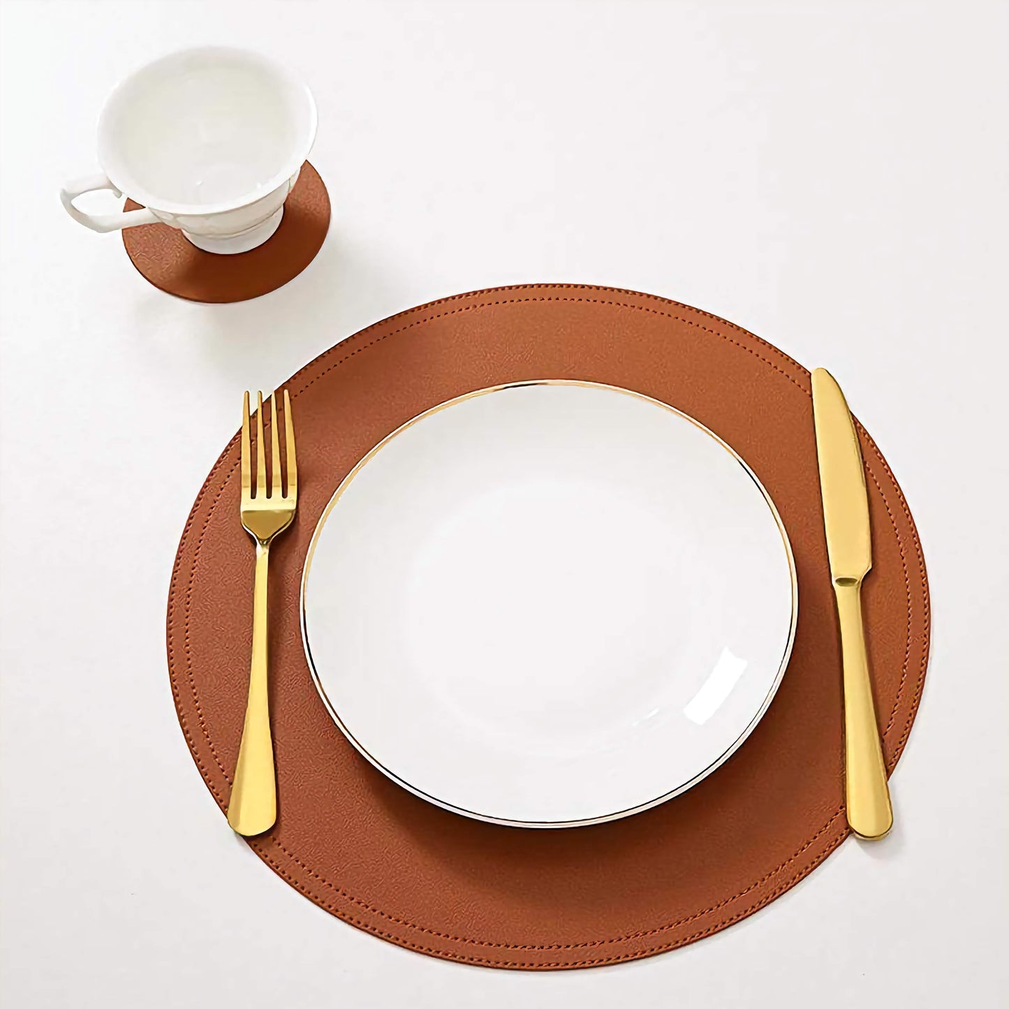 Leather Placemat and Coaster Set | Brown Dining Table Mats