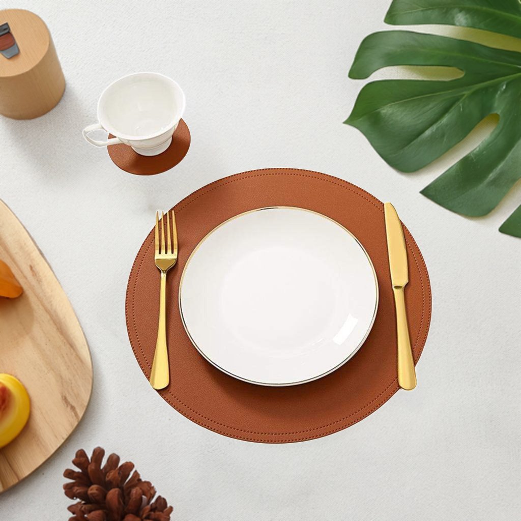 Leather Placemat and Coaster Set | Brown Dining Table Mats