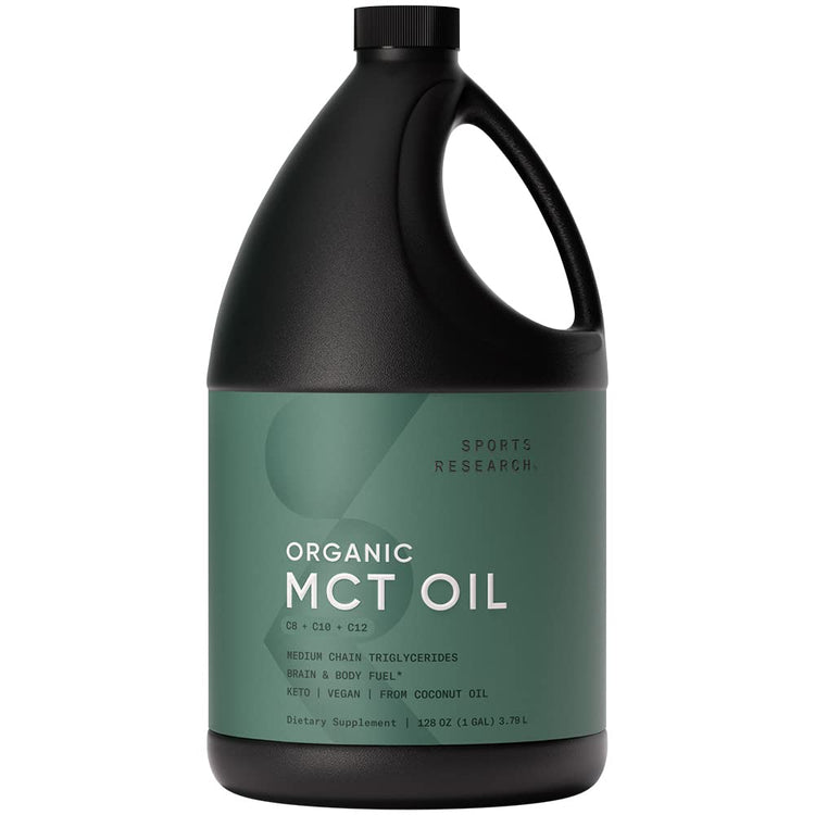 Sports Research Keto MCT Oil from Organic Coconuts – C8, C10, C12 – Unflavored (128 oz)