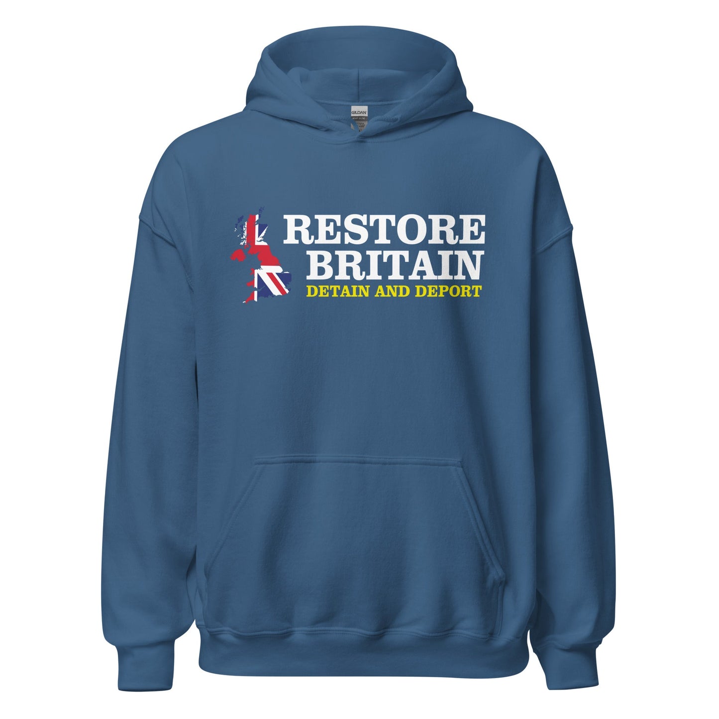 Restore Britain Unisex Hoodie - UK British Hoody Navy Pullover Detain Deport