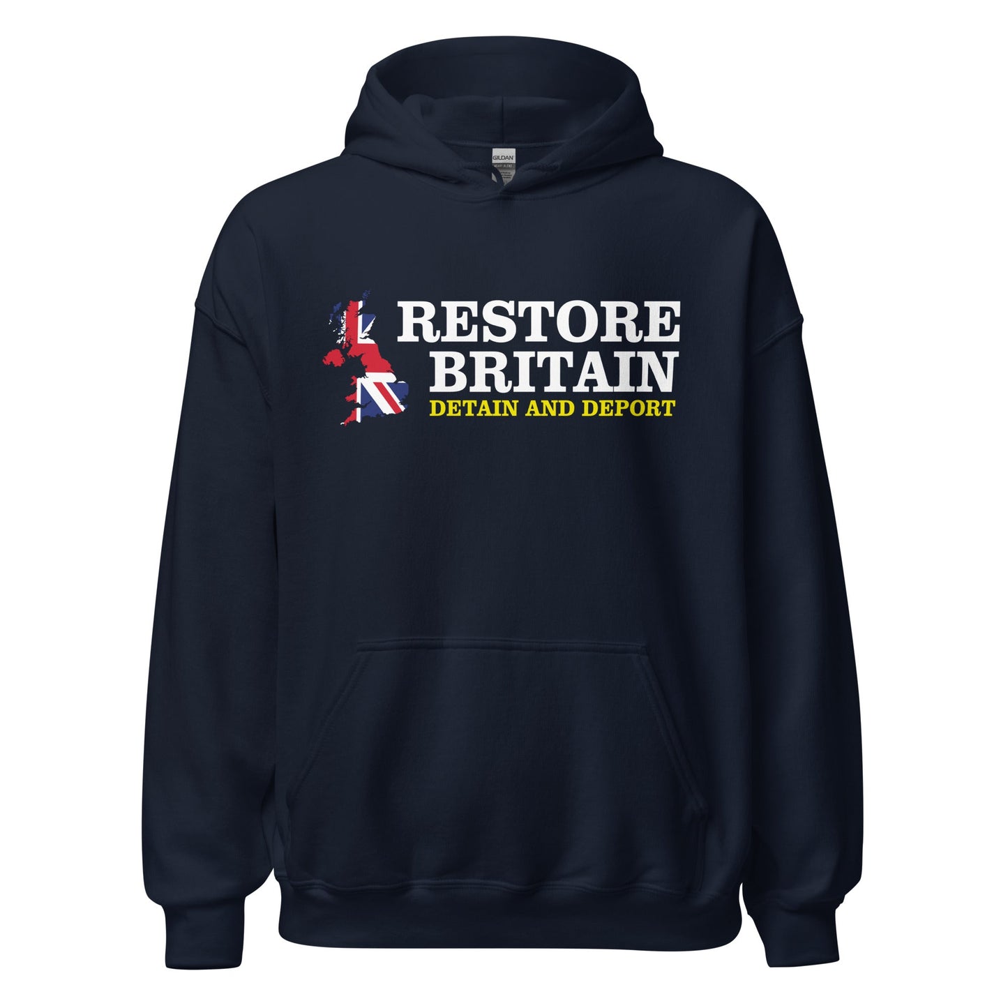 Restore Britain Unisex Hoodie - UK British Hoody Navy Pullover Detain Deport