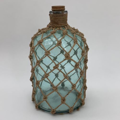 13" GLASS DECORATIVE BOTTLE/VASE-AQUA