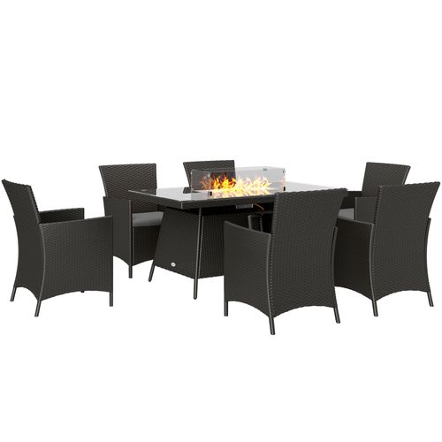Outsunny Rattan Dining Set with Fire Pit Table and Armchairs, Black