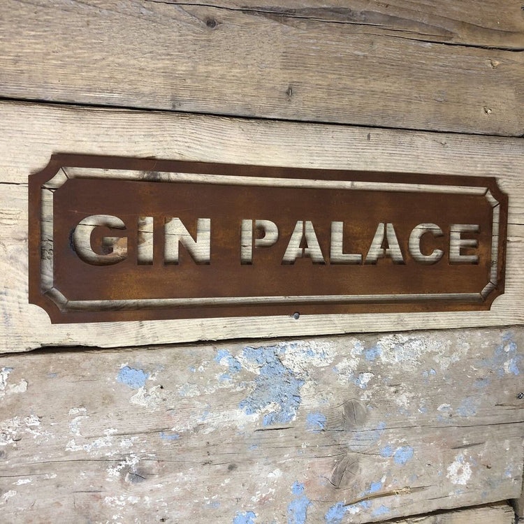 Rusty GIN PALACE Sign Home Bar Kitchen Mancave