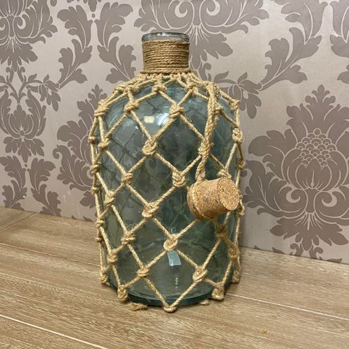 13" GLASS DECORATIVE BOTTLE/VASE-AQUA