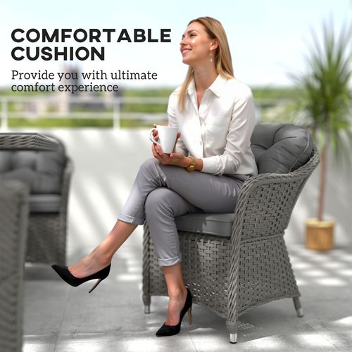 Outsunny PE Rattan Garden Dining Set for 6 with Seat and Back Cushions