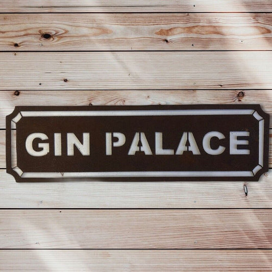 Rusty GIN PALACE Sign Home Bar Kitchen Mancave