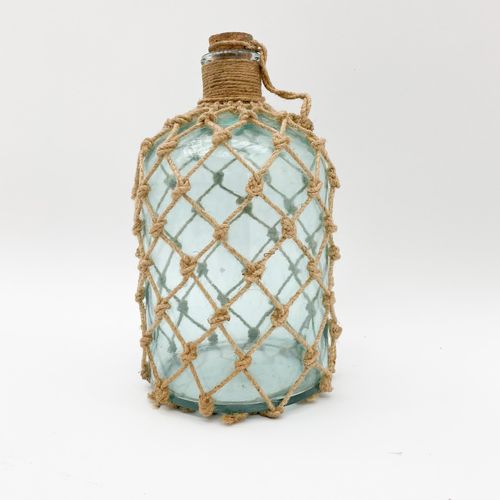 13" GLASS DECORATIVE BOTTLE/VASE-AQUA
