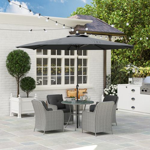 Outsunny Luxury Rattan Garden Dining Set W/ Parasol, Cushions, Light Grey
