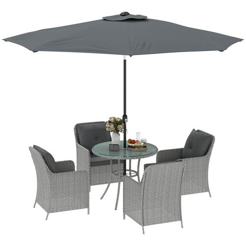 Outsunny Luxury Rattan Garden Dining Set W/ Parasol, Cushions, Light Grey