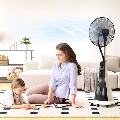 HOMCOM Spray Misting Fan, Pedestal Fan with Oscillation, Tilt, Wheels