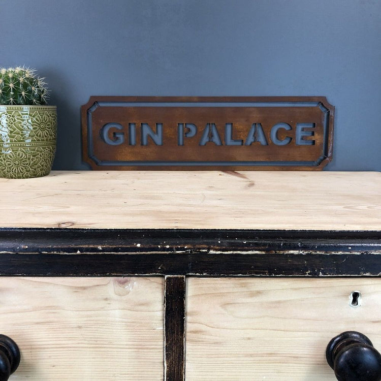 Rusty GIN PALACE Sign Home Bar Kitchen Mancave
