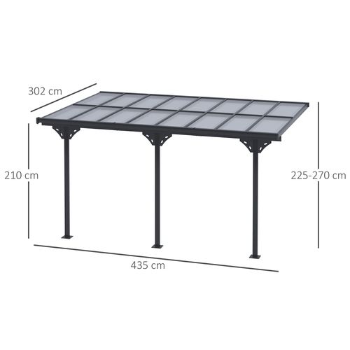 Outdoor Patio Gazebo Pergola, Aluminum Post, 4.35x3m Mounted on the Wall Roof