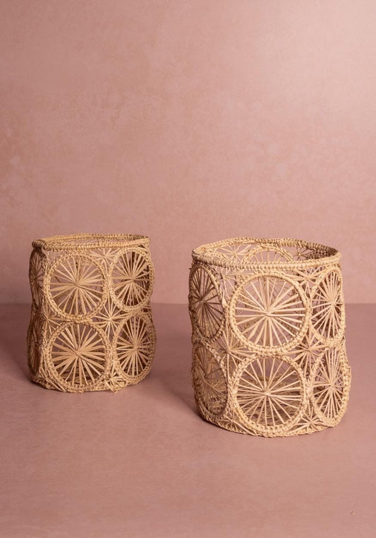 Atlántico Woven Hurricane Vase, Natural - Set of 2