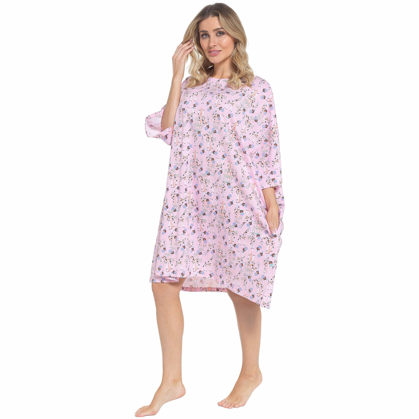 Daisy Dreamer Women Giraffe Print Nighty Dress Baggy Oversized 100% Cotton Short Sleeved
