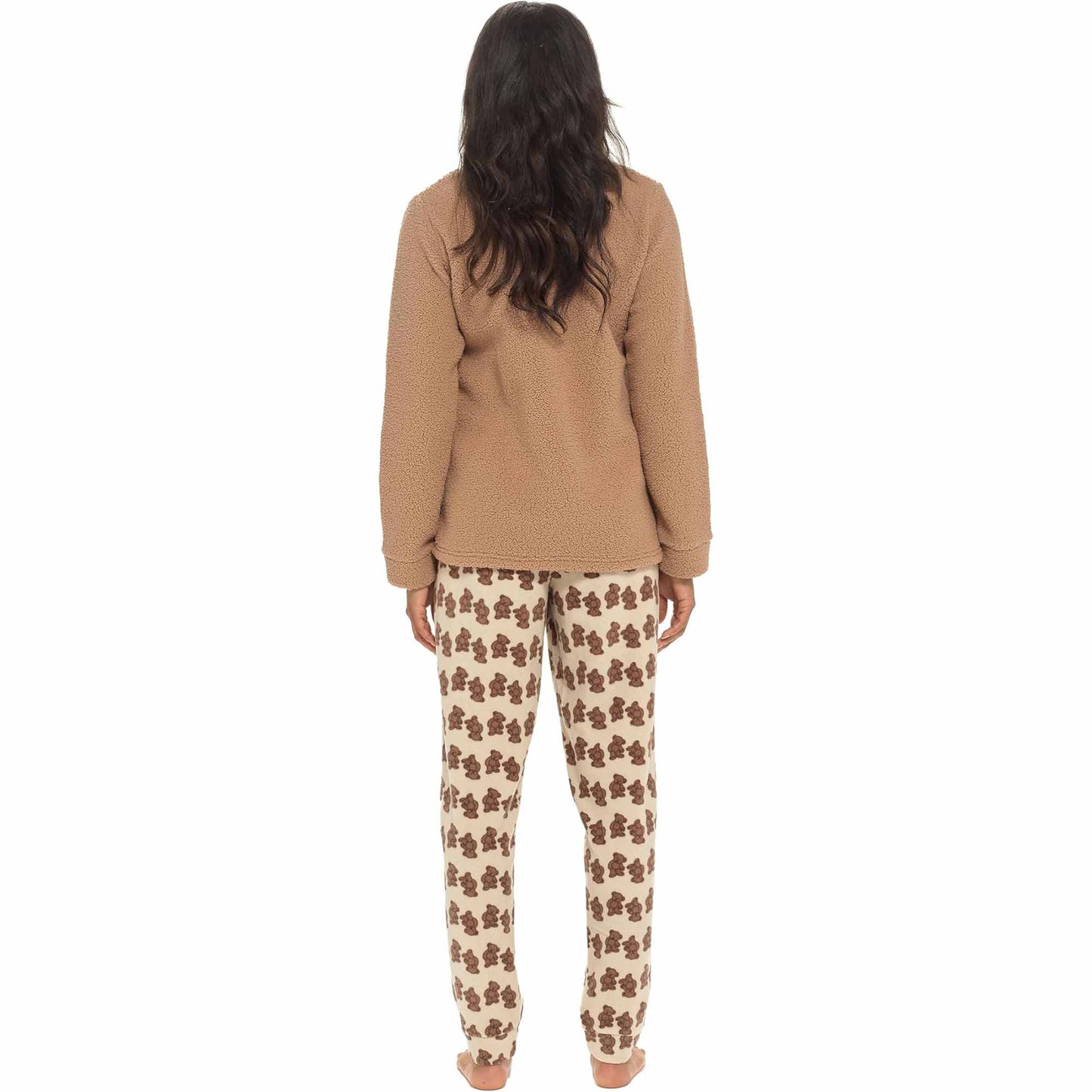Daisy Dreamer Women's Teddy Bear Fleece Pyjama Set Long Sleeve Top Patterned Elastic