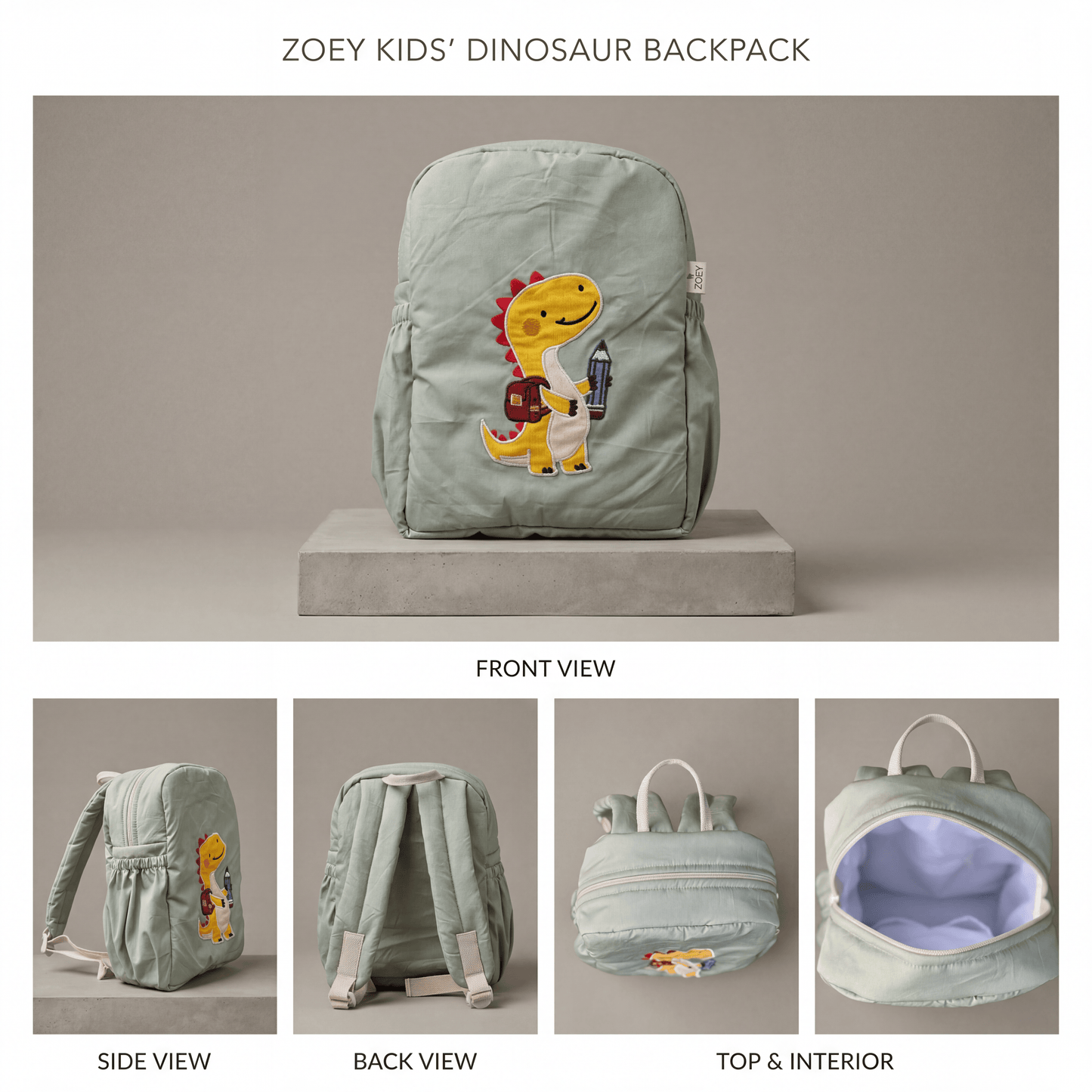 Study Buddy Dino Personalised School Bag, Hand-Embroidered