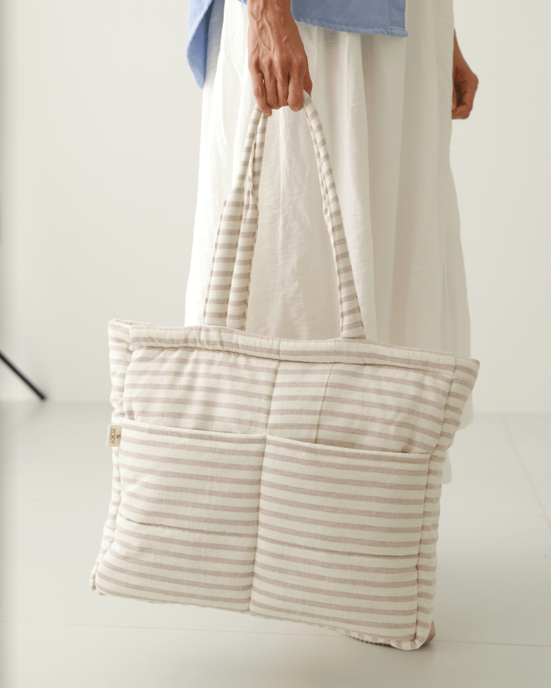 Almond Stripe Tote Nappy Bag (100% Cotton)