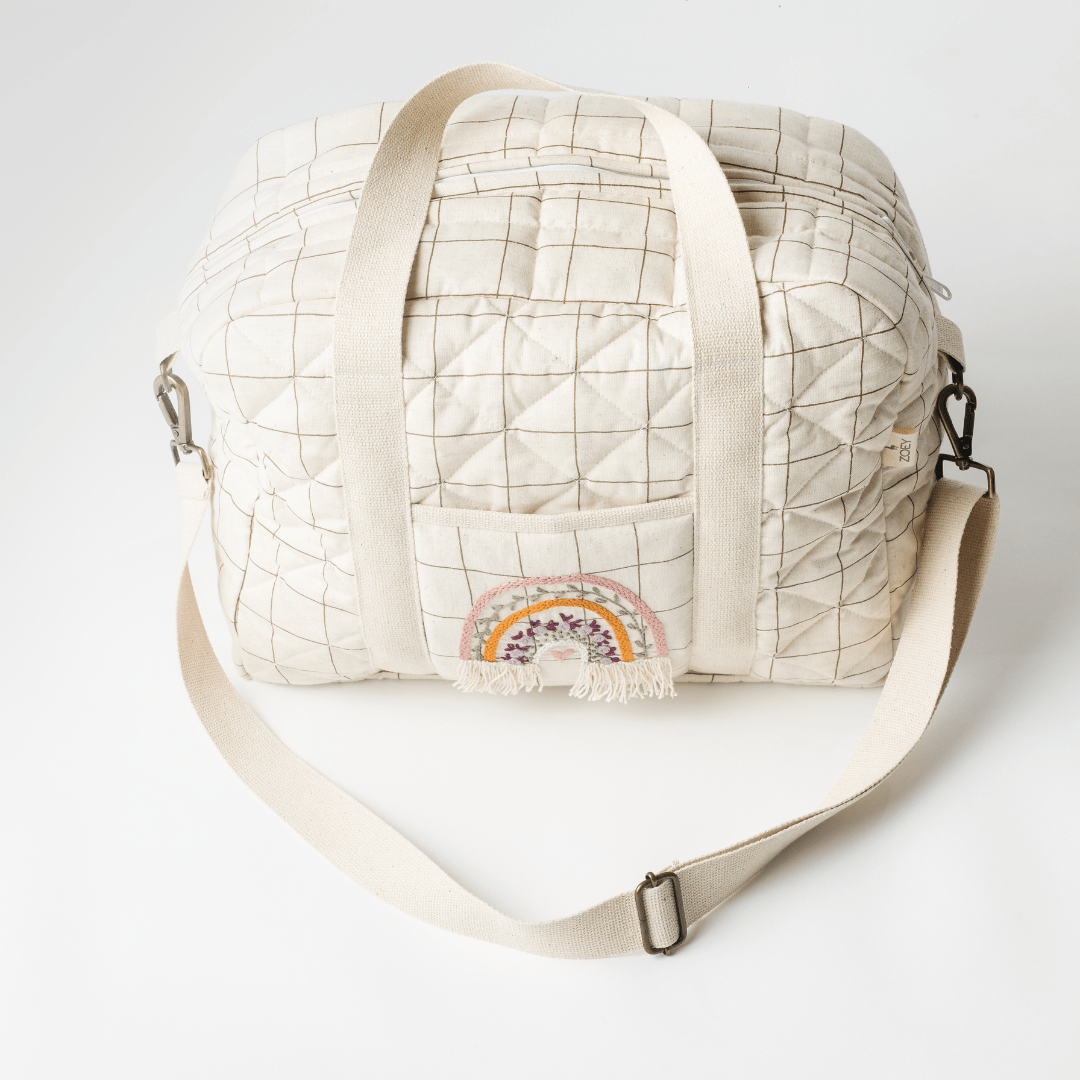 Hand Embroidered Rainbow Cotton Nappy Bag