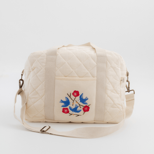 Hand Embroidered Songbirds Perch Nappy Bag (Pure Cotton)
